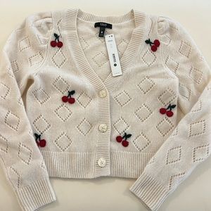 Cashmere Crop Cardigan Sweater with Cherries